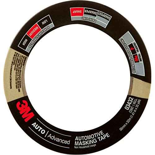 3M Automotive Masking Tape, 03432, 36 mm x 32 m ? High-Performance Crepe Paper Tape for Precise Paint Lines ? Solvent and Moisture Resistant ? Clean Removal