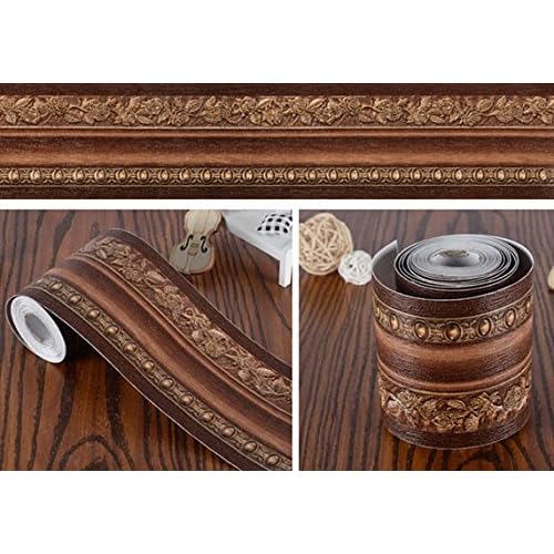 REDODECO 3D Pattern Self Adhesive Floral Molding PVC Wallpaper Border Home Deco (Dark Brown)