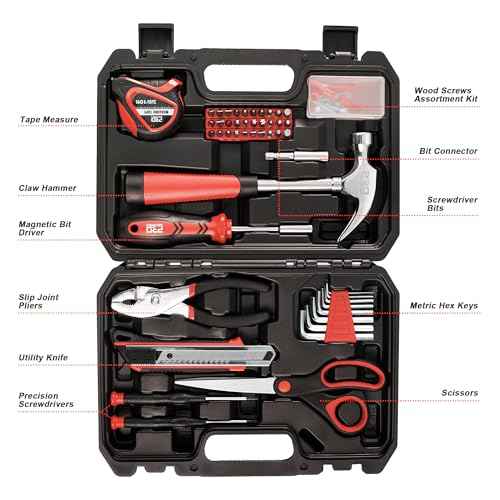 Prostormer 93-Piece Tool Kit, Basic Household Repair Tool Set with Toolbox Storage Case, Small Starter Tool Box Kit for Homeowners and College Students (Red)