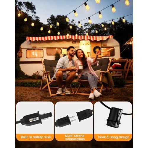Torkase 50FT Outdoor String Lights LED, S14 Shatterproof Bulbs (15+1), Waterproof Dimmable Patio Lights for Backyard, Porch, Garden - Connectable Commercial Grade