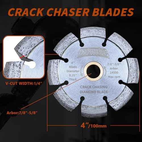 4" Diamond Crack Chaser Blades for Routing and Repairing Cracks in Concrete and Asphalt - 1/4" Width with 7/8"-5/8" Arbor