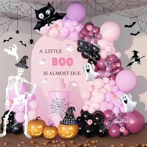 A Little Boo is Almost Due Gender Reveal Party Decal Sign Girl Pink Halloween Ghost Baby Shower Wall Stickers for Balloon Arch Backdrop Photo Props