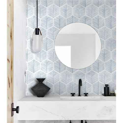 MelunMer Modern Peel and Stick Wallpaper Boho Contact Paper for Cabinets/Drawers 78.8In L 17.3In W Self Adhesive Removable Wallpaper for Bedroom/Bathroom Waterproof Geometric Contact Paper Blue/White
