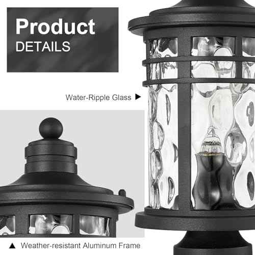 Darkaway Outdoor Post Lights Lamp Posts Outdoor Lighting, Aluminum Post Lights Outdoor Light Fixtures with Water Ripple Glass, Pole Light for Outside Patio Yard Garden