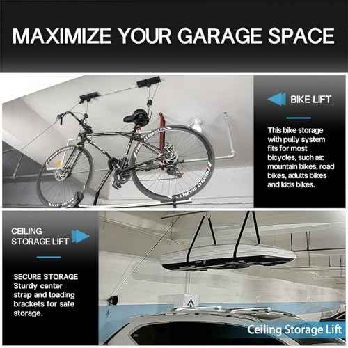 Cargo Box Ceiling Hoist ? Garage Pulley Lift System for Rooftop Cargo Carrier Fits Garage or Shed with 100lb Capacity for Bicycles or Ladders or Roof Luggage Box or Roof Luggage Frame