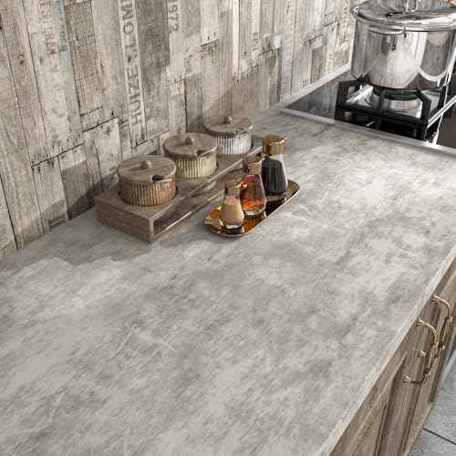 Livelynine Limewash Concrete Wallpaper Peel and Stick Cement Wall Paper for Bedroom Dorm Room Light Grey Vinyl Wrap Concrete Contact Paper for Kitchen Countertops Waterproof Durable 15.8x78.8 Inch