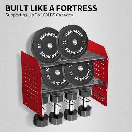 Lisgicabin Power Tool Organizer Wall Mount, 3-Layer Charging Station with 4 Outlets, Heavy Duty Drill Storage Rack with 4 Drill Holders & Drill Bit Rack, Efficient Storage for Garage & Workshop (Red)