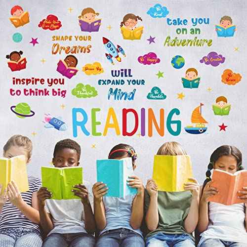 Leinuosen Kids Wall Decals Classroom Colorful Inspirational Decals Daycare Playroom Wall Decor Motivational Positive Saying Sticker(Reading)