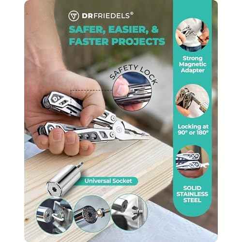 Multi Tool with Universal Socket - 22 in 1 Stainless Steel Multipurpose Tool with Saw, Pocket Knife, Wire Stripper & More - Small Tools for DIY Enthusiasts, Hobbyists, & Professionals by DrFriedels
