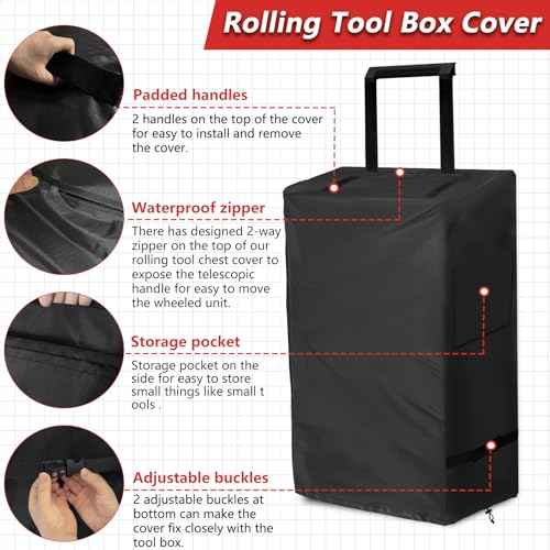 Rolling Tool Box Cover for Stackable Tool Box System with Wheels, Black
