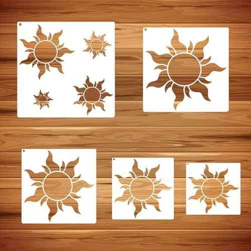 5Pieces Sun Stencils for Painting on Wood Wall Reusable Boho Sun Stencils for Crafts Canvas Furniture Wall Drawing Card Making Pattern Decor