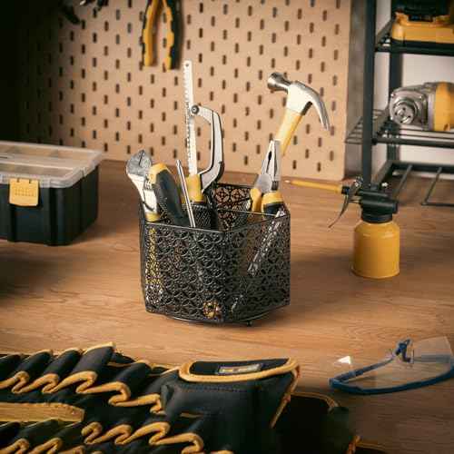 KAFAHOM 360¡Æ Rotating Tool Organizer£¬Small Repair Tool Storage Rack for Desktop Workbench,Hand Tool Stand Holder,Tool Caddy for Wrenches, Pliers, Tweezers, Scissors, Calipers, etc, Black-Hexagon