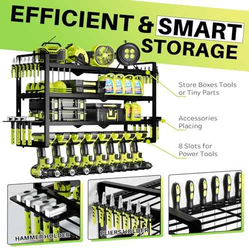 Large Power Tool Organizer Wall Mount, Garage Storage Cordless Tool Organizer with Screwdriver Holder, Heavy Duty Metal Storage Rack with 8 Drill Holder 4 Layer darkblack (darkblack)