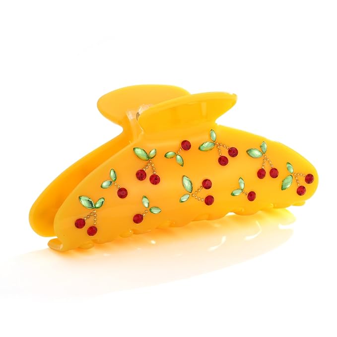 LILIE&WHITE Yellow Acrylic Hair Clips For Women Cherry Hair Clip Claw With The Rhinestone Pattern In Red Cherry Strong Hair Fix Hair Clips Jewelry Fashion Present For Women Hair Accessory
