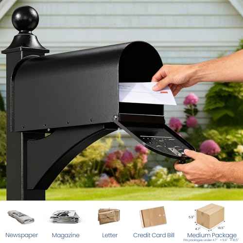 Solar Mailbox Light for Outside Post Mount - 3 Light Modes, Strongest Magnet, Dual-Sided, Waterproof Galvanized Steel, Easy Install, Medium Capacity, 20 x 8.8 x 7 inches, Black