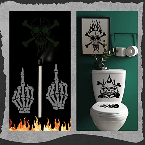 12 Pieces Skull Stencil Flame Stencil Fire Skull Stencils for Airbrushing Reusable Airbrush Flame Template Painting Decor Laser Cut Reusable Templates for Auto Motorcycle Cloth Wall Art Decor