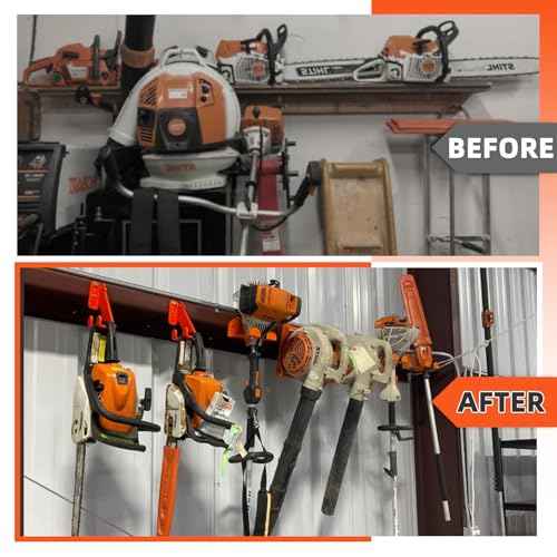 4 Pack Garage Organizer Trimmer Rack, Weed Eater Hanger for Garage Wall, Heavy Duty Power Tool Holder for Grass Trimmer, Weed Wacker, Hedge Trimmer, Garden Tools