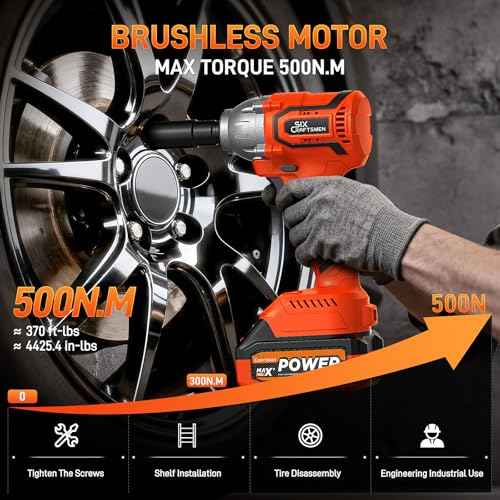 Cordless Impact Wrench, 1/2¡± Brushless Impact Gun, 369ft-lbs(500N.m), Power Impact Driver Kit with 4.0Ah Battery & Fast Charger, Electric Impact Driver Set for Car/DIY Furniture/Mower