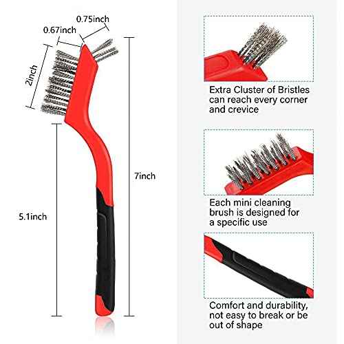 Wire Brush Set for Cleaning Rust Removal in Holes, 3pcs Brass/Stainless Steel/Nylon Brushes