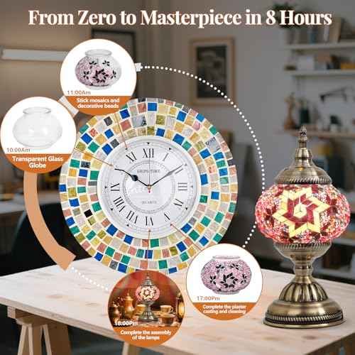 DIY Turkish Mosaic Lamp Kit,Table Lamp Making Kit, Easy No Skills Craft for Family Team,Decorative Table Desk Light Crfat Kit for Living Room Bedroom, Make Your Own Table Lamp,Gifts,Purple