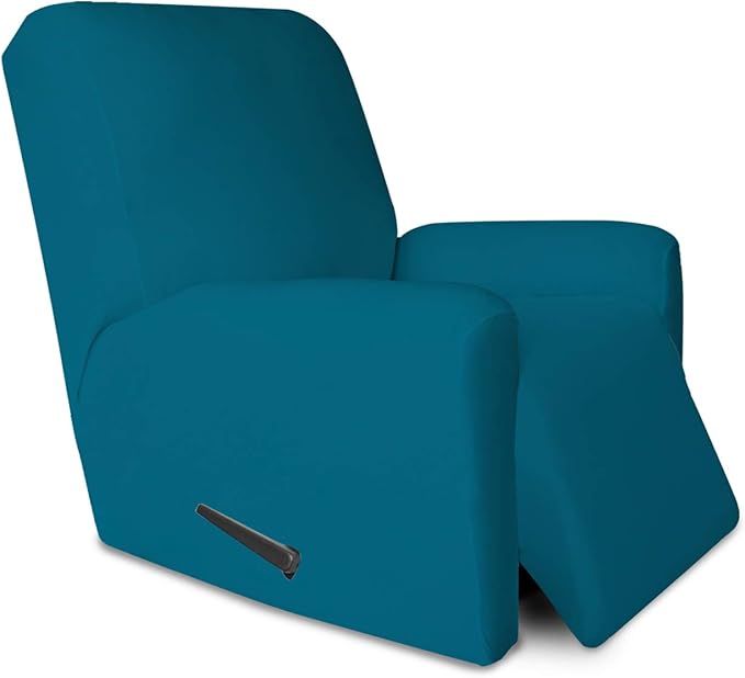 PureFit Super Stretch Recliner Sofa Slipcover with Pocket – Spandex Non Slip Soft Couch Sofa Cover, Washable Furniture Protector with Elastic Bottom for Kids, Pets （Recliner, Peacock Blue）