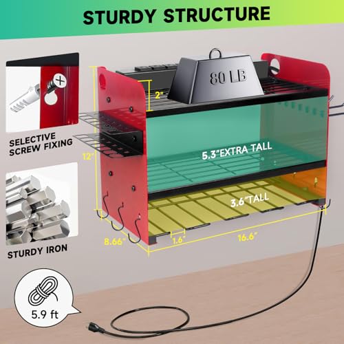 Garden Power Tool Organizer, Heavy Duty Tools Storage Rack Wall Mount with Charging Station, 3 Layers Yard Tool Shelf Drill Holder for Ryobi Tools - Ideal for Garage, Workshop