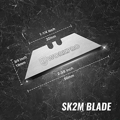 WORKPRO Premium Utility Knife Blades, TAC Diamond Coated SK2M, 10-Pack Utility Blades Replacement with Dispenser