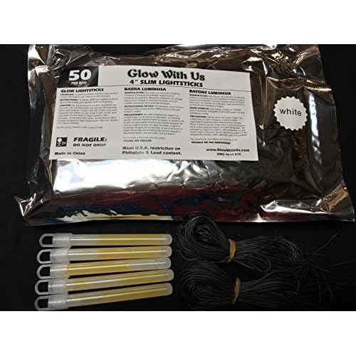 Glow Sticks Bulk Wholesale, 50 4¡± White Glow Stick Light Sticks. Bright Color, Kids Love Them! Glow 8-12 Hrs, 2-Year Shelf Life, Sturdy Packaging, GlowWithUs Brand