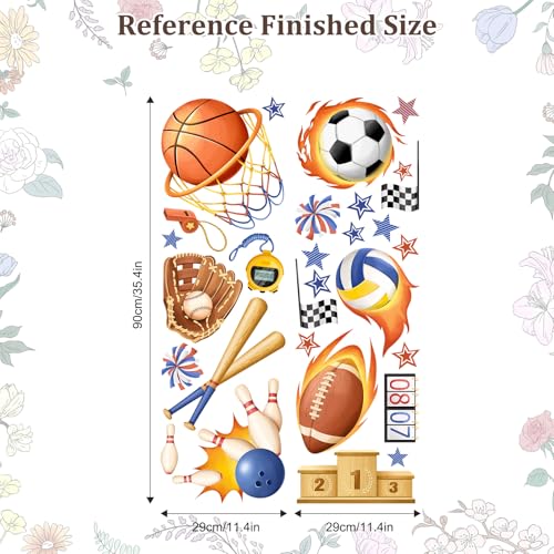 3D Sports Wall Decals, Basketball Soccer Football Wall Stickers Ball Games Peel and Stick Decal Self Adhesive Sticker for Boys Nursery Kids Room Home Decor