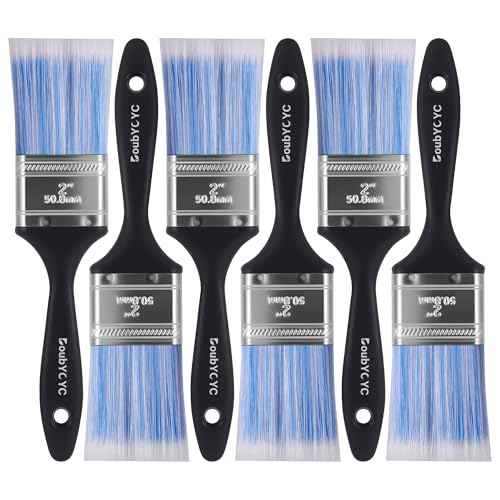Paint Brushes, 6 Pack 2 Inch Paint Brush, Plastic Handle Flat Paint Brushes for Walls, Furniture and DIY Paint, Professional Paint Tools