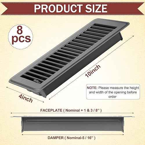 4 x 10'' Floor Vent Covers Heavy Duty Floor Register Metal Heat Vent Covers with Rust Proof Finish for Home Heater (Gray,8 Pcs)