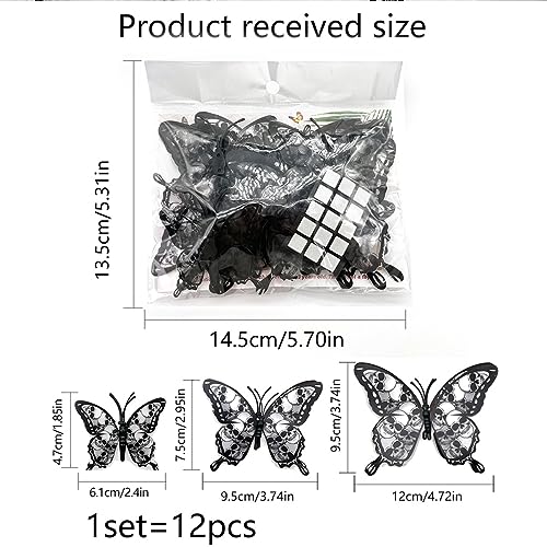 Halloween Wall Decor 3D Stereo Skull Butterfly Wall Decals Halloween Decorations Skeleton Butterflies Design Black Gothic Home Decor Halloween Wall Stickers for Door Wall Window Clings Decor 12Pcs