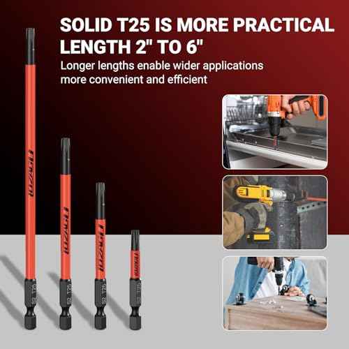 10-Piece T25 Torx Bits, 2'' to 6'' (50-152mm), Magnetic T25 Torx Bits for Impact Driver, 1/4 Inch Hex Shank | S2 Steel