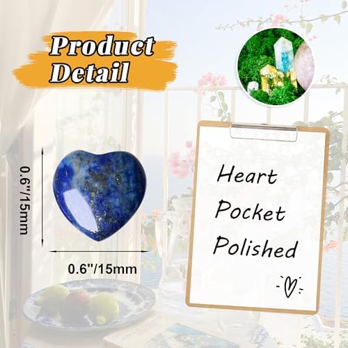 YATOJUZI 20PCS Lapis Lazuli Heart Healing Crystals Natural Lapis Lazuli Crystal Set Blue Love Stones Polished Stone Bulk Wholesale Mini Pocket Gemstones Reiki Energy Gifts for Women Men