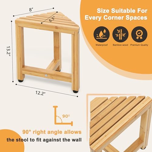 TYYIHUA 13.2" Shower Foot Rest for Shaving Legs,Corner Shower Stool, Small Bathroom Bench Suitable for Small Shower Spaces-Waterproof Shower Stool for Inside Shower Triangle