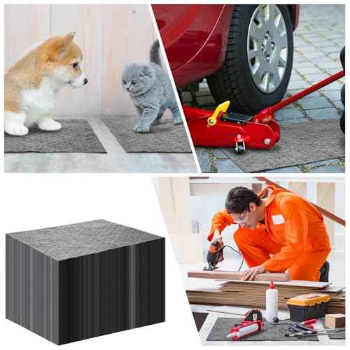 Hoolerry Oil Absorbent Pads Weight Dimpled Pad Garage Accessories Water Absorbent Mat Oil Spill Mat for Absorbing Protecting Home Garage Basement(15 x 17 Inch,Gray,100 Pcs)