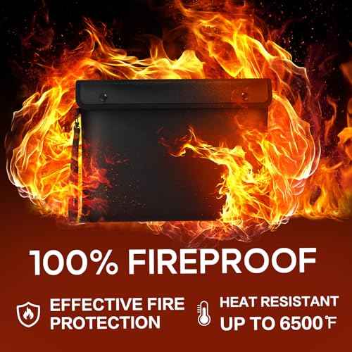 6500¢µ Real Fireproof Document Bag, Wallet with Fire Proof Zipper, 8 Layer Material, Envelope Bag for A4 Size Documents, Id Card