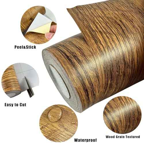 32.8Ft Brown Border Peel &Stick Wood Grain Wallpaper Border Removable Waterproof Bathroom Mirror Frame Sticker (Brown)