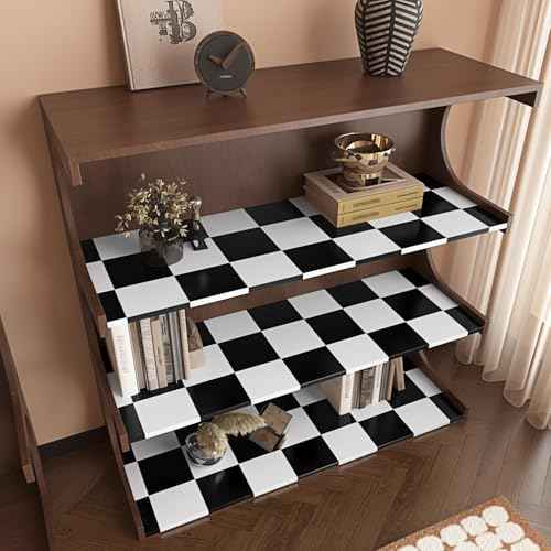 Black/White Checkered Wallpaper Peel and Stick Modern Geometric Wallpaper Self Adhesive Checkered Contact Paper for Bedroom Accent Wall Countertops Cabinets DresserParty Decoration 12"x120"