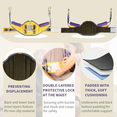 Sit to Stand Lift Patient Aid Padded Sling and Stand Assist with Back Support,Patient Lift Sling Works with Most Mobility Aids & Equipment (Large-Yellow)