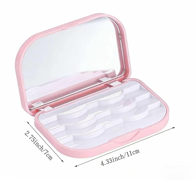 Cosmetic Case Empty Eyelashes Storage Case with Makeup Mirror Holder Box Fake Eyelash Packing Travel Storage Case Eyelashes Bag(Light Pink)