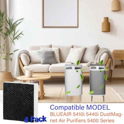 5400 Replacement Filter for BLUEAIR DustMagnet 5410i 5440i Air Purifier 5400 Series ComboFilter, 3-in-1, H13 True HEPA with High efficiency Activated Carbon, 4 Pack