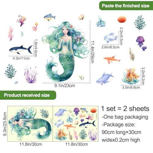 Mermaid Wall Decals Glow in The Dark Mermaid Wall Stickers Glow in The Dark Under The Sea Wall Decals for Kids Baby Bedroom Nursery Classroom Bathroom Mirror Decor