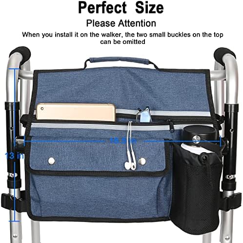 Wheelchair Storage Bag, Double-Sided Armrest Pouch with Cup Holder and Reflective Strip, for Wheelchairs and Walkers (Blue)