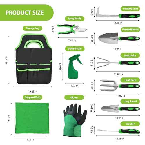 11Pcs Heavy Duty Gardening Tool Set, Shovel Stainless Steel with Non-Slip Rubber Grip, Canvas Storage Bag for Women Gardeners Pruning Shears Plant Care Weeding Tools