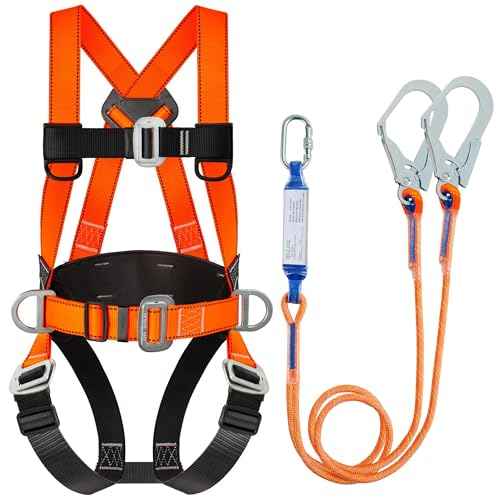 Safety Harness Fall Protection Kit Full Body Roofing Harnesses With Internal Shock Absorbing Lanyard, Orange Safety Harness For Construction OSHA/ANSI Compliant