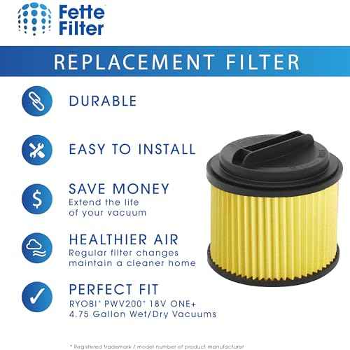Fette Filter - Replacement Filter Compatible with Compatible with RYOBI PWV200 PWV201 PWV200B 18V ONE+ 4.75 Gal. Wet/Dry Vac, Compare to Part # A32RF03N. Pack of 2