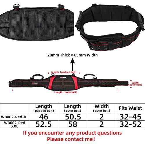 MELOTOUGH Padded work belt Comfortable Tool Belt with D rings£¬Heavy Duty Work Belts with handle strap for electrical,construction,plumber,carpenter (XXL)
