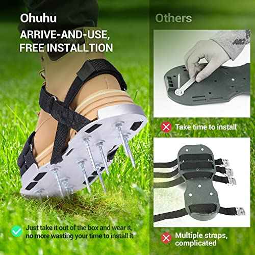 Ohuhu Metal Lawn Aerator Shoes, Upgraded Aluminum Aerating Shoe with 2.2" Durable Spikes, Free-Installation Spiked Sandals with Stainless Steel Shovel for Yard Patio Garden Grass