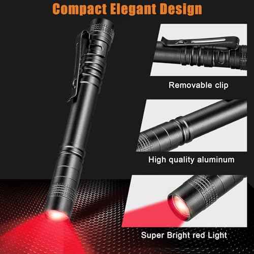 Tuanse 8 Pcs Red Light Flashlight Red LED Flashlight Pen Light Bright Torch for Night Astronomy Aviation Observation Turtle Safe Beach